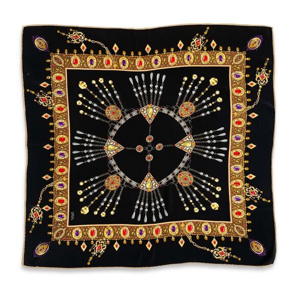 80s Trompe L'Oeil Jewel Status Print Vintage Silk Square Scarf Headscarf CASCA - Picture 1 of 7